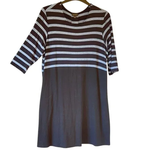 J. Jill Wearever Essentials Perfect Ballet Sleeve Dress Black Grey Stripe XLP - Picture 2 of 8